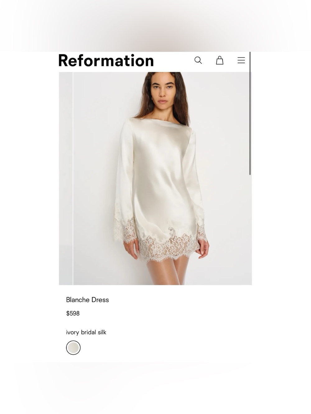 NWT Reformation Blanche Silk Long-Sleeve Mini Dress Ivory Bridal Small - Picture 3 of 16